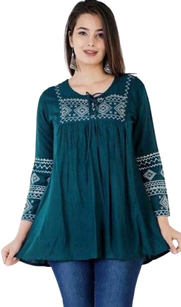 Women Embrodery Green Tops & Tunics - Green, Free Size, E Size - S M L Xl Xxl Xxxl Xxxxl