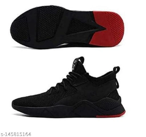 Sports Black Solid Running Shoes For Men - Black, 6