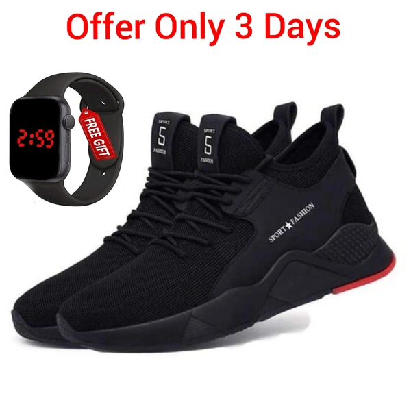 Sports Black Solid Running Shoes For Men - Black, 9