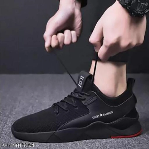 Sports Black Solid Running Shoes For Men - Black, 9