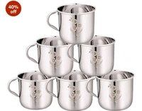 Velino Steel Steel Tea/Coffee Cup Set, 150 ML, Pack of 6, Laser Finished, Sober Shape