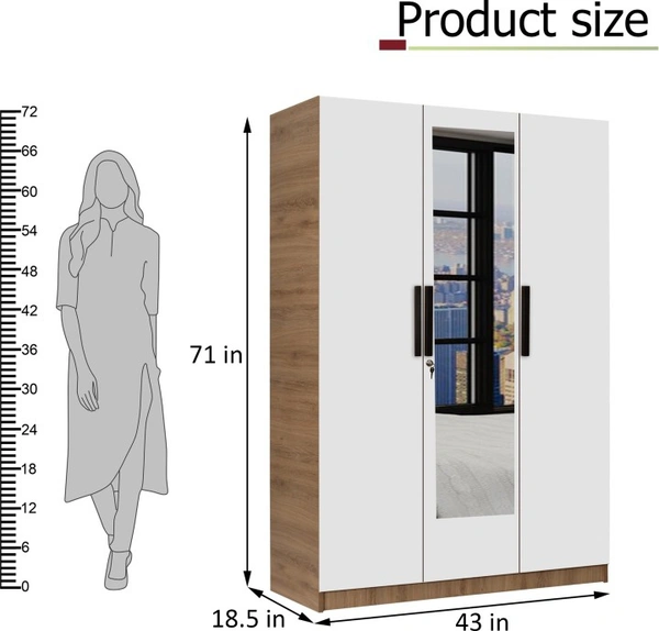 WARSI FURNITURE 3 Door WARDROBE WITH MIRROR - Bavarian Beach And Frosty White , 75×48×19 Inch
