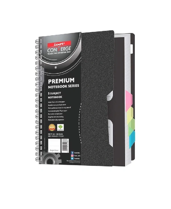 LUXAR 5 SUBJECT SINGLE RULED A5 SIZE , 70 GSM , 300 PAGES