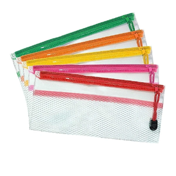 ZIP POUCH CLEAR COLOUR CHEQUE SIZE  - 10 PCS