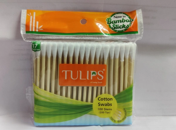 Tulips Cotton Ear Buds With Bamboo Sticks 