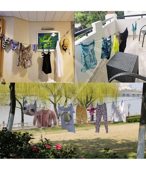Cloth drying rope with clips... and hook