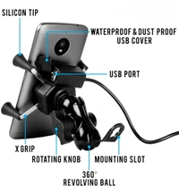 Generic Universal X-Grip/ SpiderGrip Mobile Phone Holder for Bikes (With Charging) 