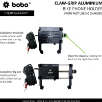 Bobo Gears BOBO BM5 Claw-Grip Aluminium Bike Phone Holder (With Fast USB 3.0 Charger) Motorcycle Mobile Mount (Black) 