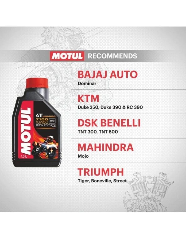 Motul 7100 4T 10W-50 API SN Fully Synthetic Petrol Engine Oil for Bikes (1.5 L)