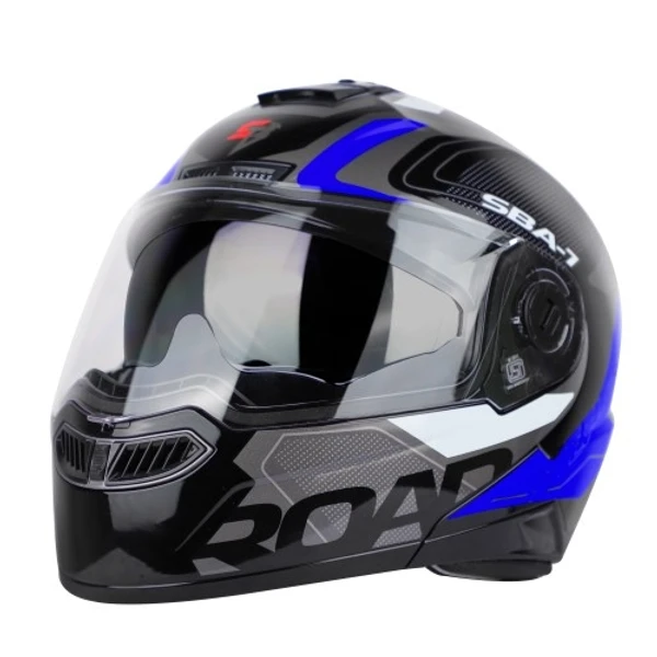 Steelbird SBA-7 ROAD Glossy Black With Blue (with Inner Sun Shield) - L