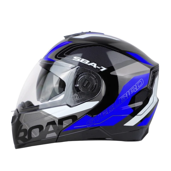 Steelbird SBA-7 ROAD Glossy Black With Blue (with Inner Sun Shield) - M