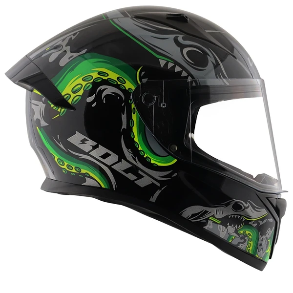 Vega Bolt Octopus Black Neon Green Glossy Helmet - M