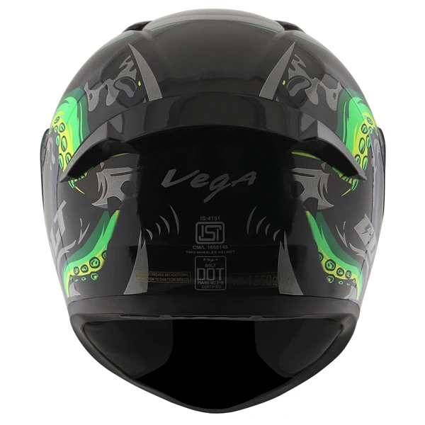 Vega Bolt Octopus Black Neon Green Glossy Helmet - M