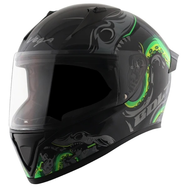 Vega Bolt Octopus Black Neon Green Glossy Helmet - M