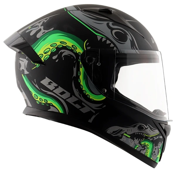 Vega Bolt Octopus Dull Black Neon Green Helmet - L