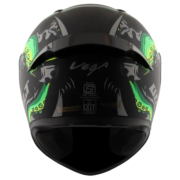 Vega Bolt Octopus Dull Black Neon Green Helmet - L