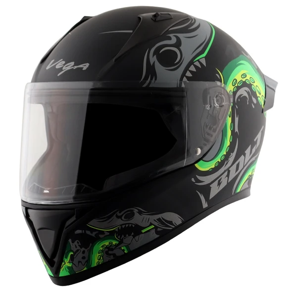 Vega Bolt Octopus Dull Black Neon Green Helmet - L