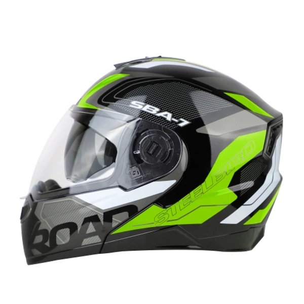 Steelbird SBA-7 ROAD Glossy Black With Neon (with Inner Sun Shield) - M