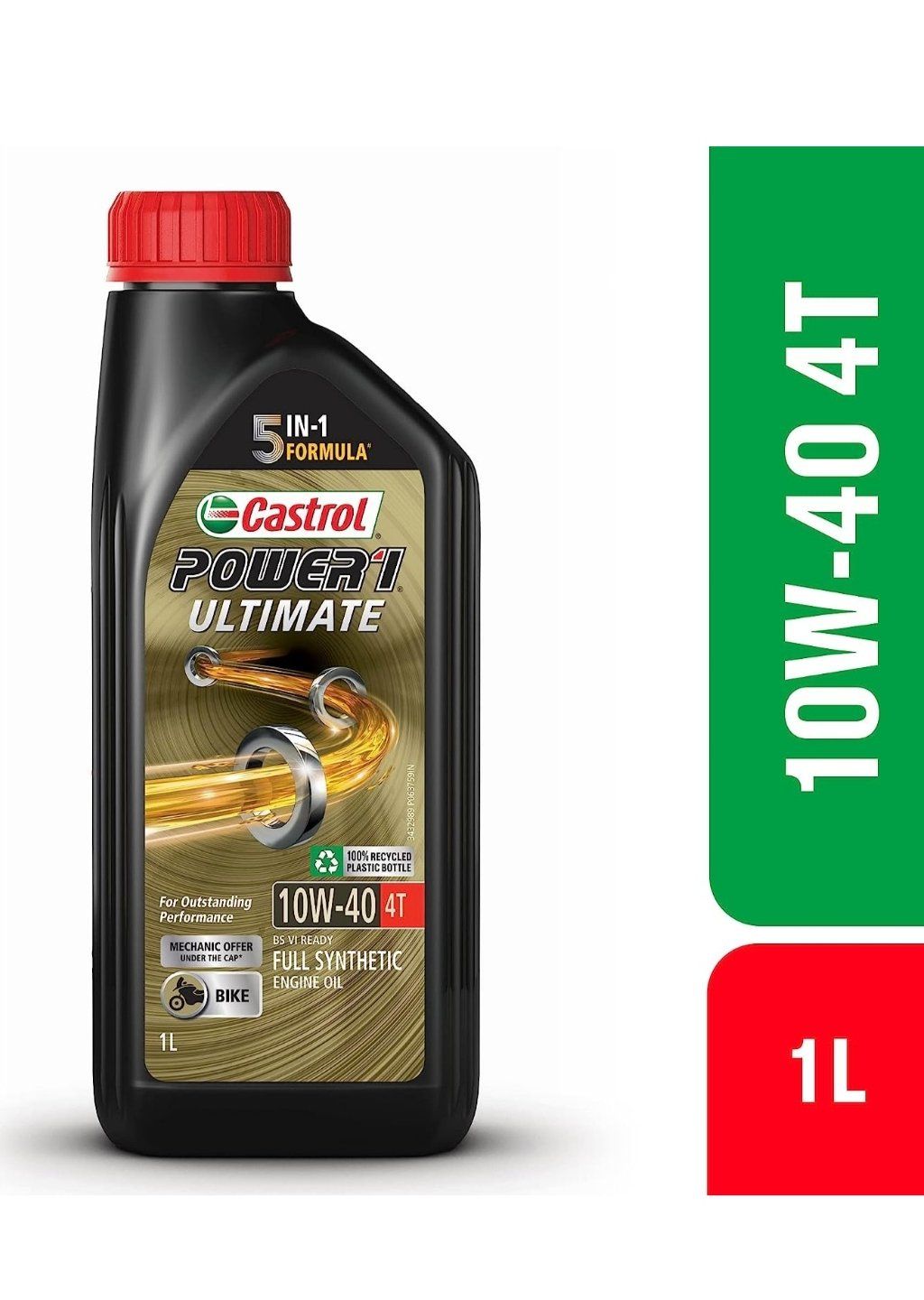 Castrol POWER1 Ultimate 10W-40 4T Full Synthetic Engine Oil for Bikes 1L