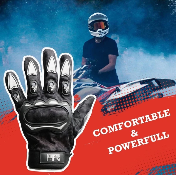 Steelbird Full Length Riding Gloves (Black/Grey)  - M