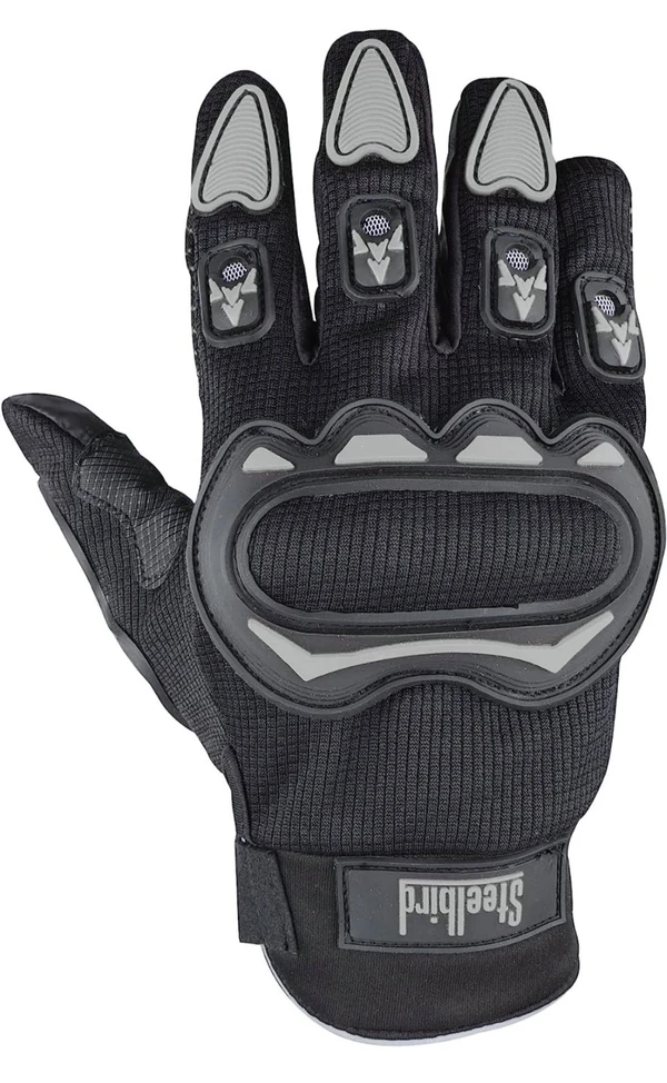 Steelbird Full Length Riding Gloves (Black/Grey)  - XL