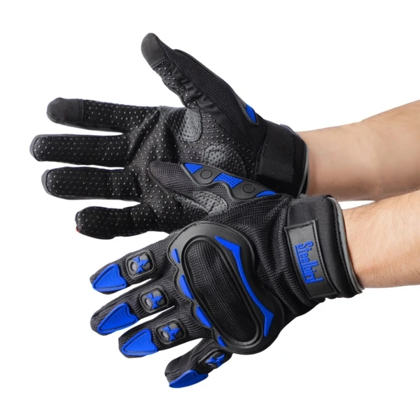 Steelbird Full Finger Riding Gloves (Black/Blue)  - M