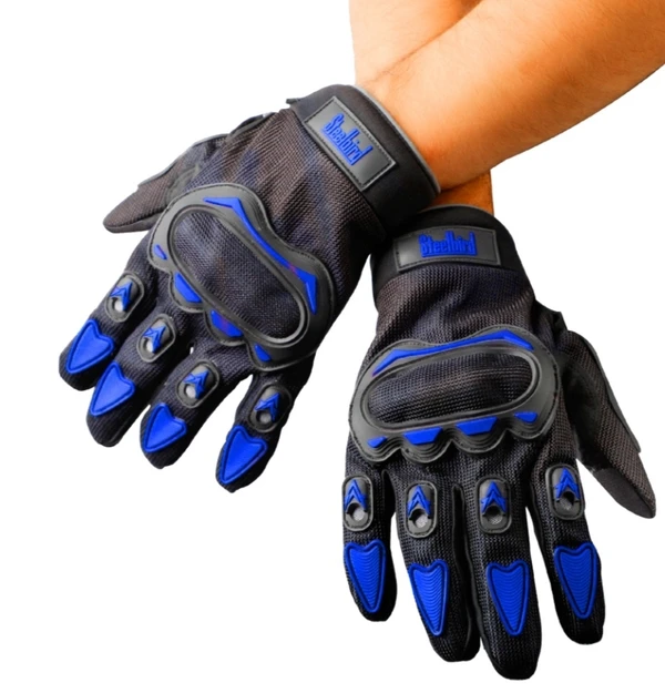 Steelbird Full Finger Riding Gloves (Black/Blue)  - L