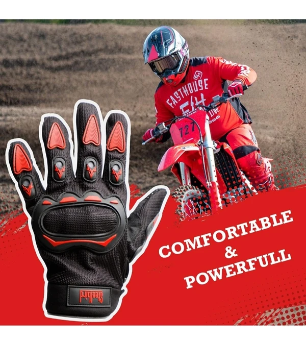 Steelbird Full Finger Riding Gloves (Black/Red)  - M