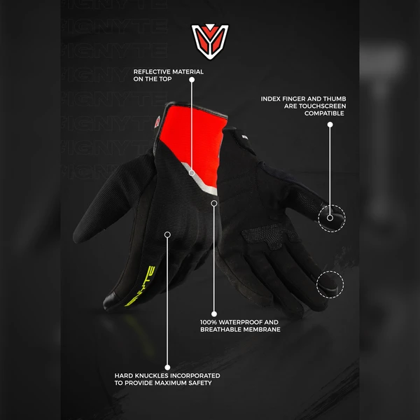 Ignyte Aqua Red Waterproof Riding Gloves  - M