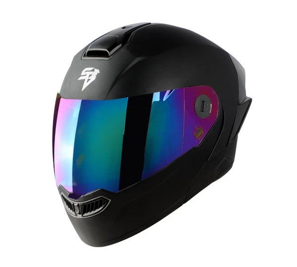 Steelbird SBA-8 GLOSSY BLACK WITH RANBOW VISOR  - M