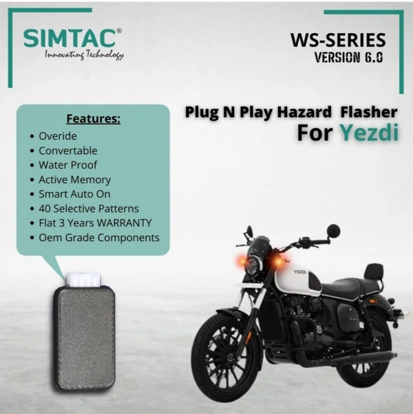 Simtac YEZDI Roadster, Scrambler, Adventure Compatible Simtac | [V6.0] | PNP Hazard Flasher / Adapter / Module | YZD-WS6
