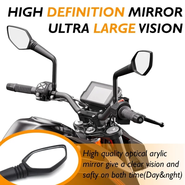 KTM Right & Left Rearview Mirrors For KTM Duke 125/250/ 200/390, KTM RC 125/200/ 390 (Set of 2) - Black