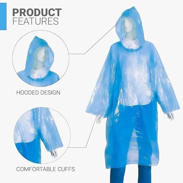 Generic Set Of 3 Pcs Unisex Disposable Waterproof Emergency Raincoat, Rain Poncho, Portable Rain Card For Outdoor Activities Camping, Hiking, Sports, Heavy Rain for Kids Adults Pack Of 1