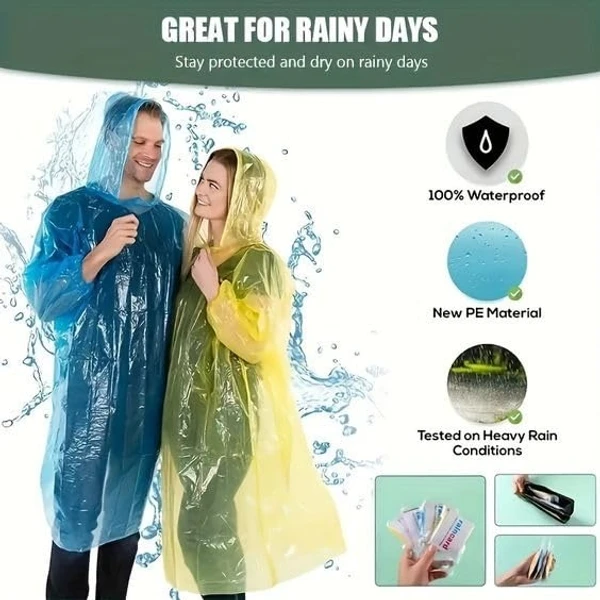 Generic Set Of 3 Pcs Unisex Disposable Waterproof Emergency Raincoat, Rain Poncho, Portable Rain Card For Outdoor Activities Camping, Hiking, Sports, Heavy Rain for Kids Adults Pack Of 1