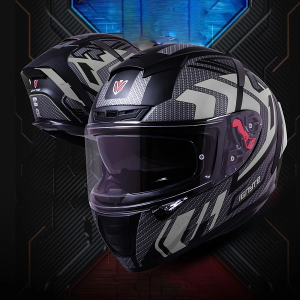 Ignyte IGN-4 Atomixx ISI/DOT Certified Full Face Graphic Helmet with Outer Anti-Fog Clear Visor and Inner Smoke Sun Shield (Matt Black Grey) - M