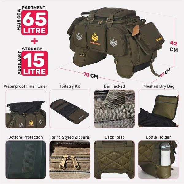 MOTARD Bombardier 65Liters + 15 Liters | 100% Waterproof Motorcycle Tail Bag