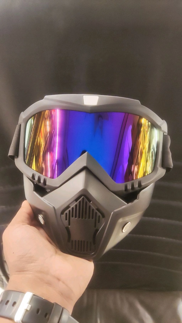 Goggle Mask Anti Scratch UV Protective Face & Eyewear Windproof Dirt Shield with Soft Foam Padded Detachable Mouth Filter for Cycling Bike Off Road Racing Ride Unisex (Rainbow Visor)