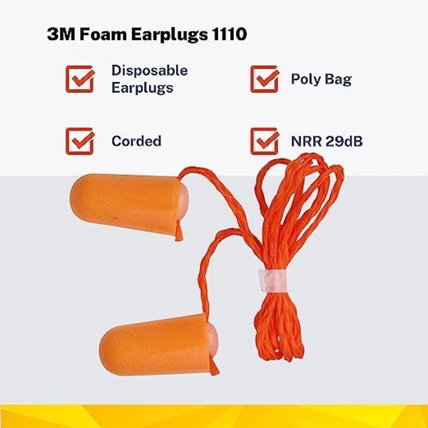 3M Corded Disposable Ear Plugs (Pack Of 5)