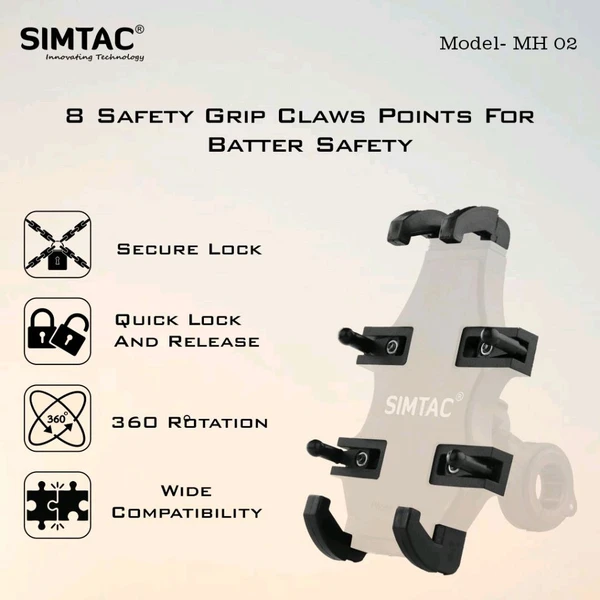 Simtac SIMTAC Spider Grip Mobile Holder with Universal Fitment for Bike & Scooters | MH02 - Black