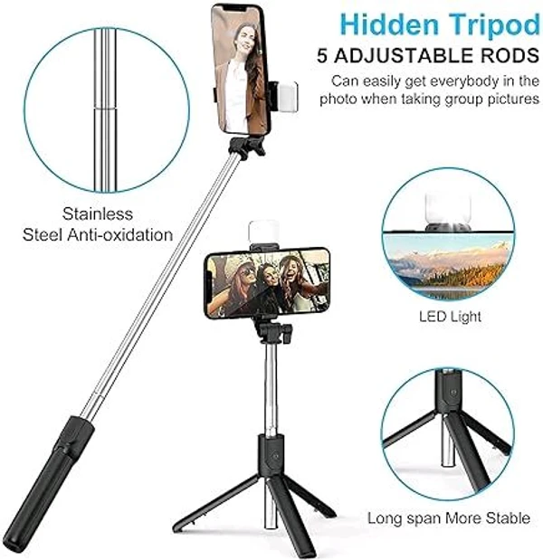 Generic Bluetooth Selfie Sticks Tripod with Light Compatible for iPhone & Android