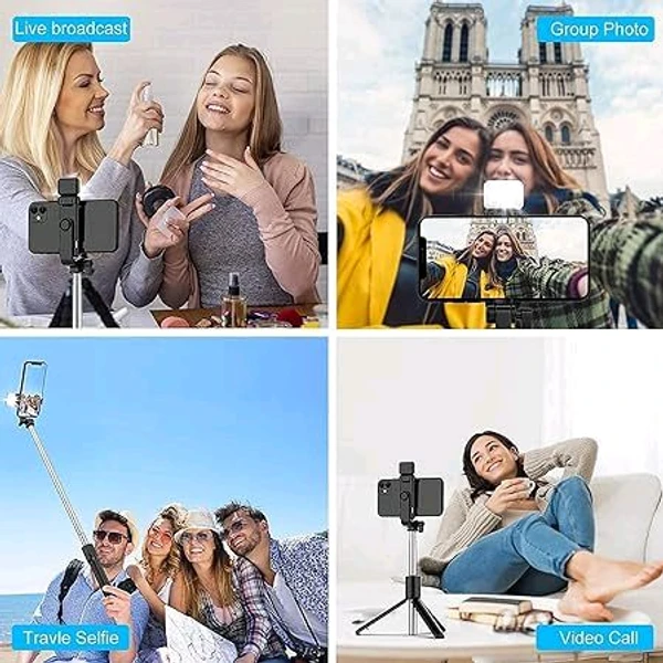 Generic Bluetooth Selfie Sticks Tripod with Light Compatible for iPhone & Android