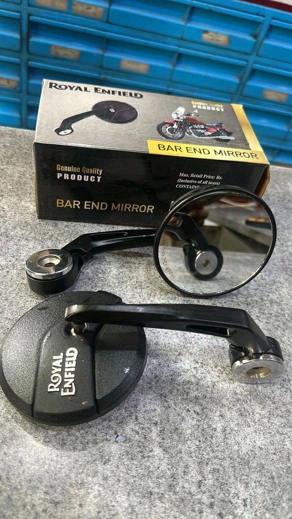 RE Grip End / Bar End Round Side Rear View Mirror for Enfield Meteor 350/ Hunter 350/ Reborn Classic 350 / Continental GT Interceptor 650 / Himalayan 411 /450 (Set of 2)  - Black