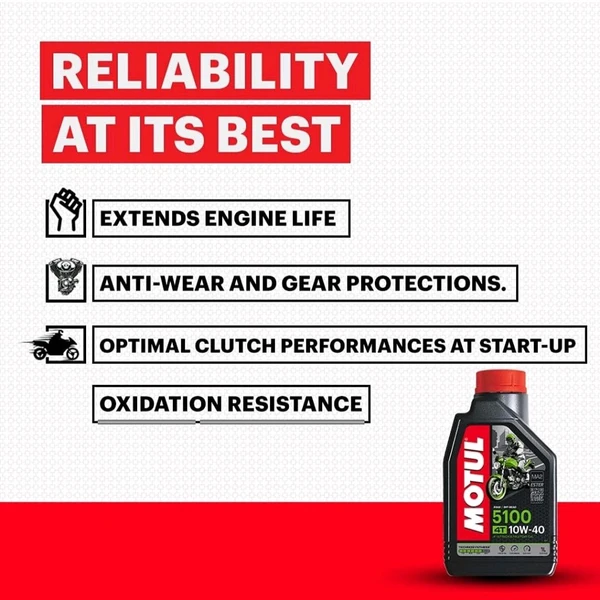 Motul 5100 4T Technosynthese 10W-40 API SL/SJ/SH/SG Semi Synthetic Engine Oil for Bikes (1L)