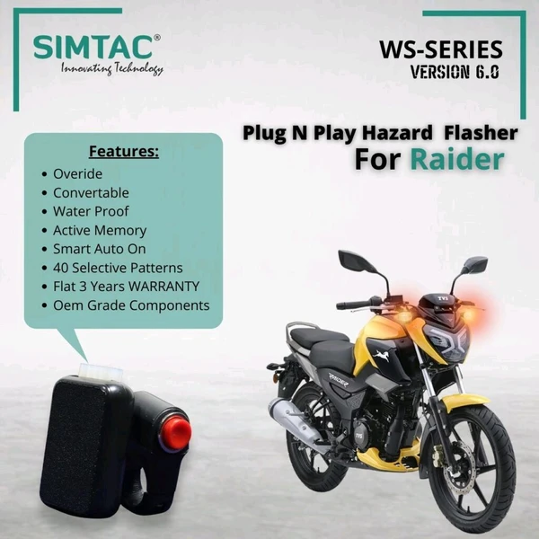 Simtac TVS Raider | 125 | Compatible | Simtac | With Switch [V6.0] | PNP Hazard Flasher / Adapter / Module | RDR-WS6