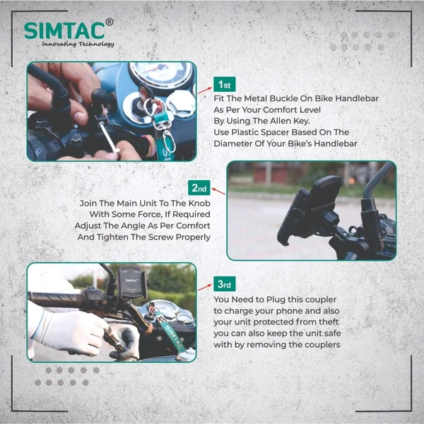 Simtac SIMTAC Super Grip Mobile Holder with charger ( QC 3.0) Bikes/ Scooters| MHC3 - Black