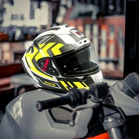 Ignyte IGN-4 Atomixx ISI/DOT Certified Full Face Graphic Helmet with Outer Anti-Fog Clear Visor and Inner Smoke Sun Shield (Glossy White Neon) - M