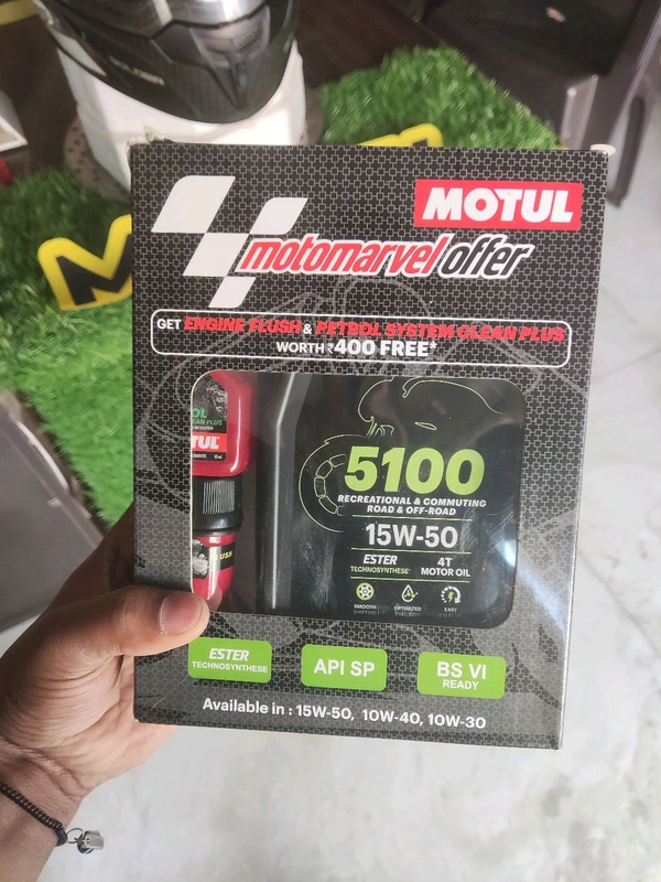 Motul 5100 4T 15W-50 (1.1litre) + Engine Flush(50ml)+petrol System Clean(50ml) combo Technosynthese (semi Synthetic) (1.1 L) 
