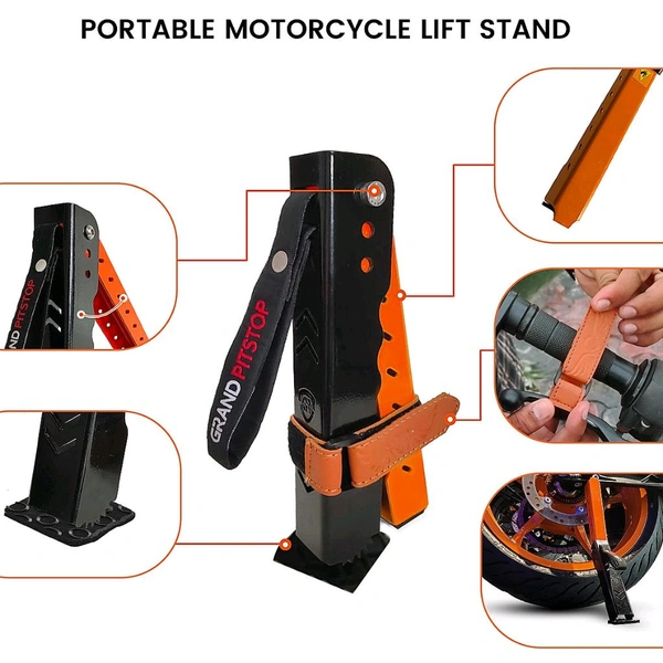 Grand Pitstop Motojack - Black & Orange (Bike Wt upto : 220 kgs) 