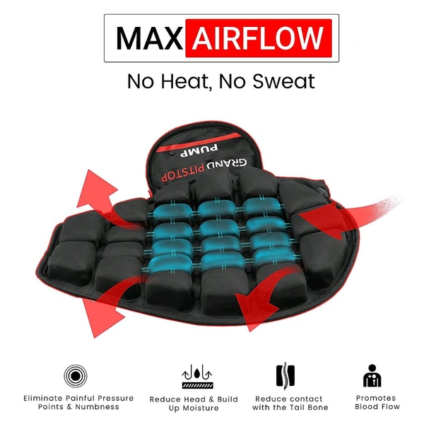 Grand Pitstop Air Bubble Airseat for Medical, Offices, Home, Motorcycle and Car Lumbar Support - Cruiser with Pump
