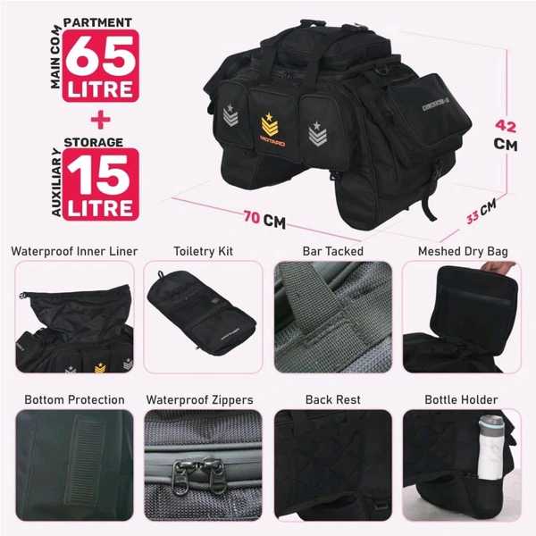 MOTARD BlackCat 65Liters Motorbike 100% Waterproof Motorcycle Tail Bag